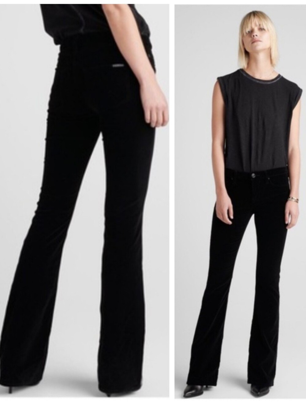 Hudson Drew Mid-rise Boot Cut Black Velvet Flared Pants Women's 29 Quiet Luxury